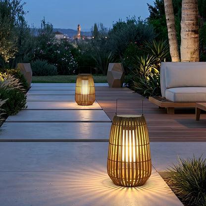 Handmade Rattan Hanging Lantern LED Waterproof Outdoor Lights