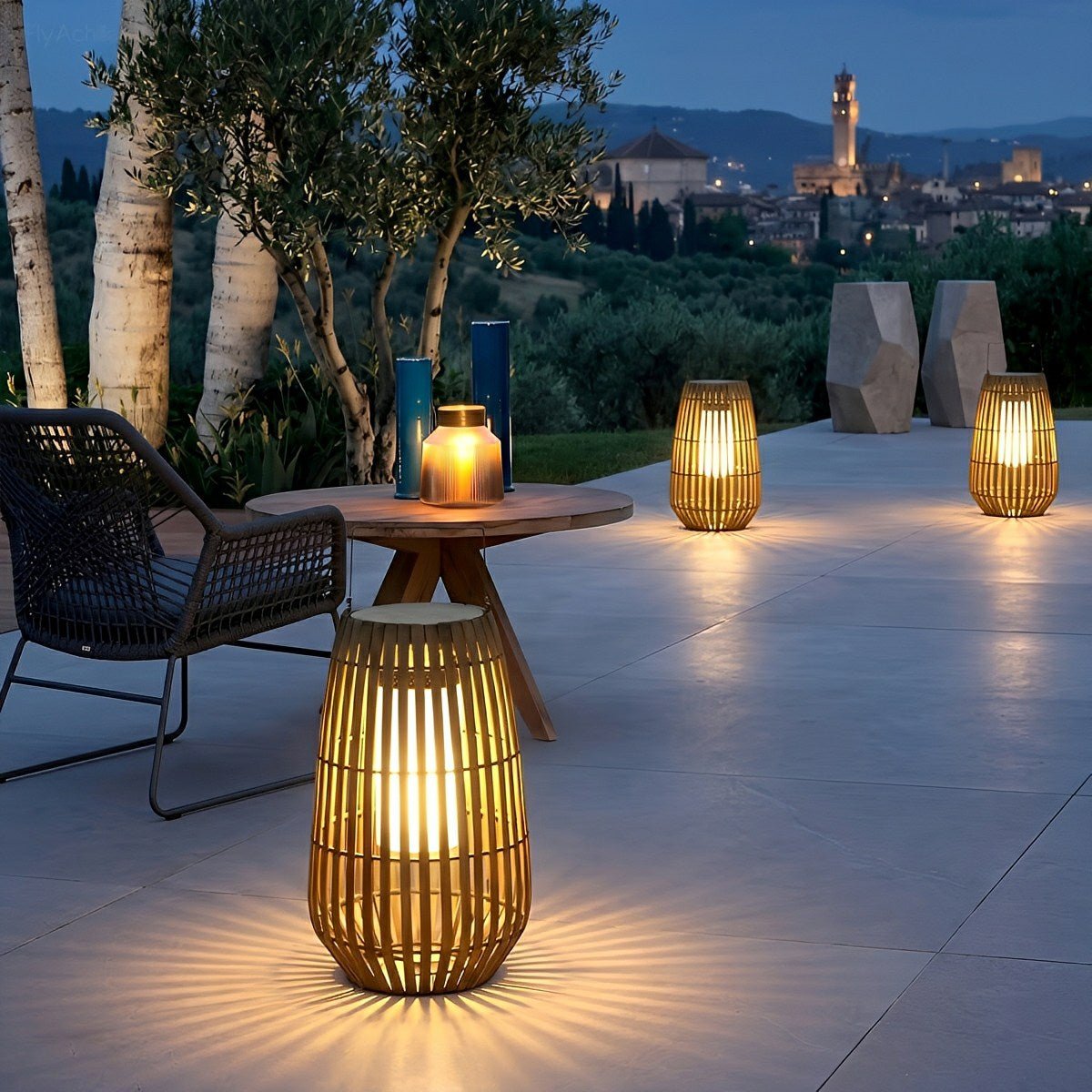 Handmade Rattan Hanging Lantern LED Waterproof Outdoor Lights