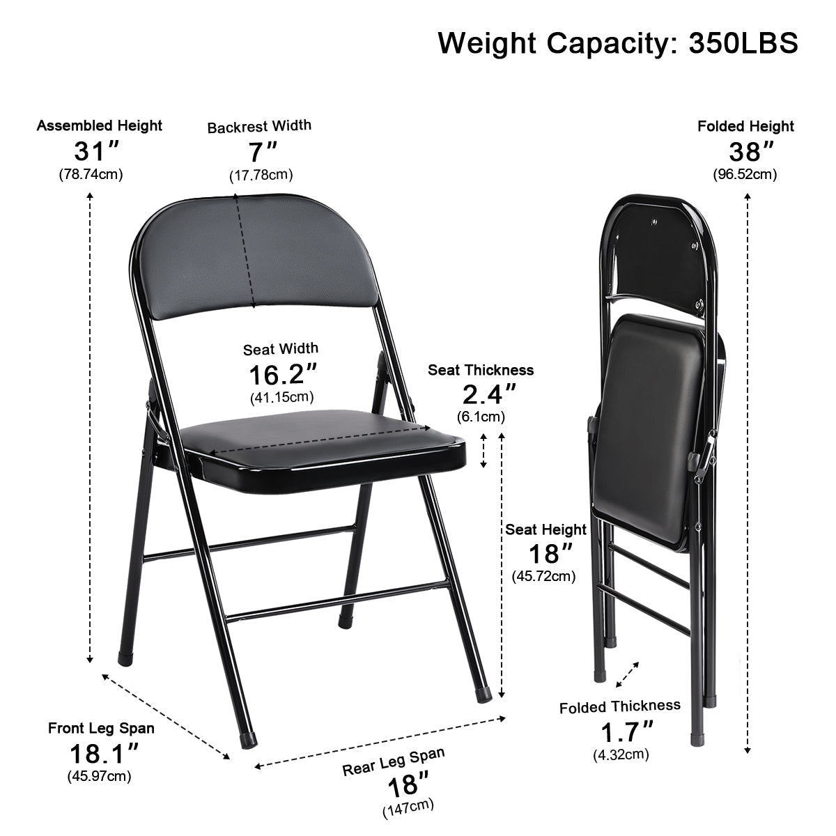 Heavy Duty Folding Chair – Padded Seat, 350 lb, Lightweight