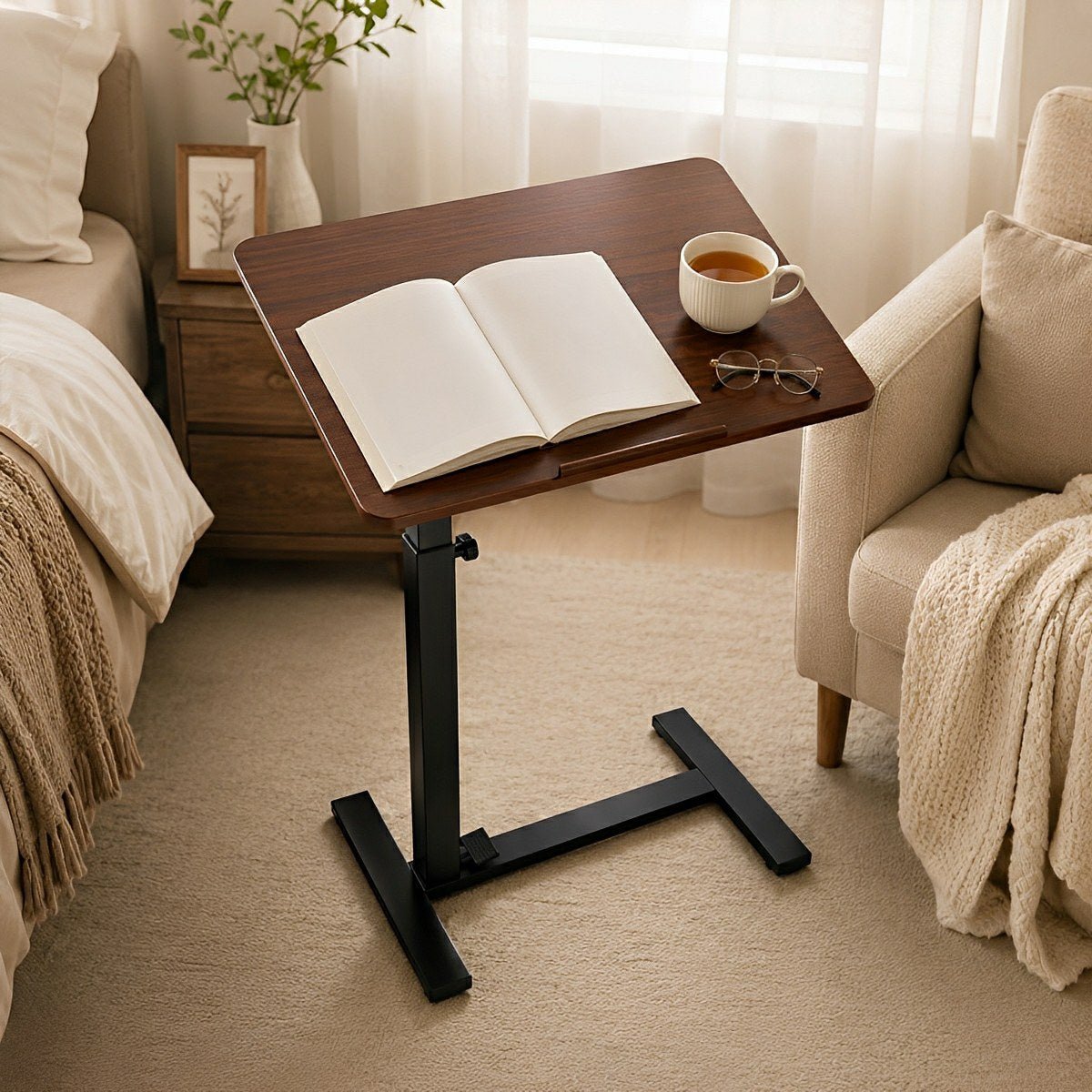 Height-Adjustable Bedside Table on Wheels – Portable - Flare Shack