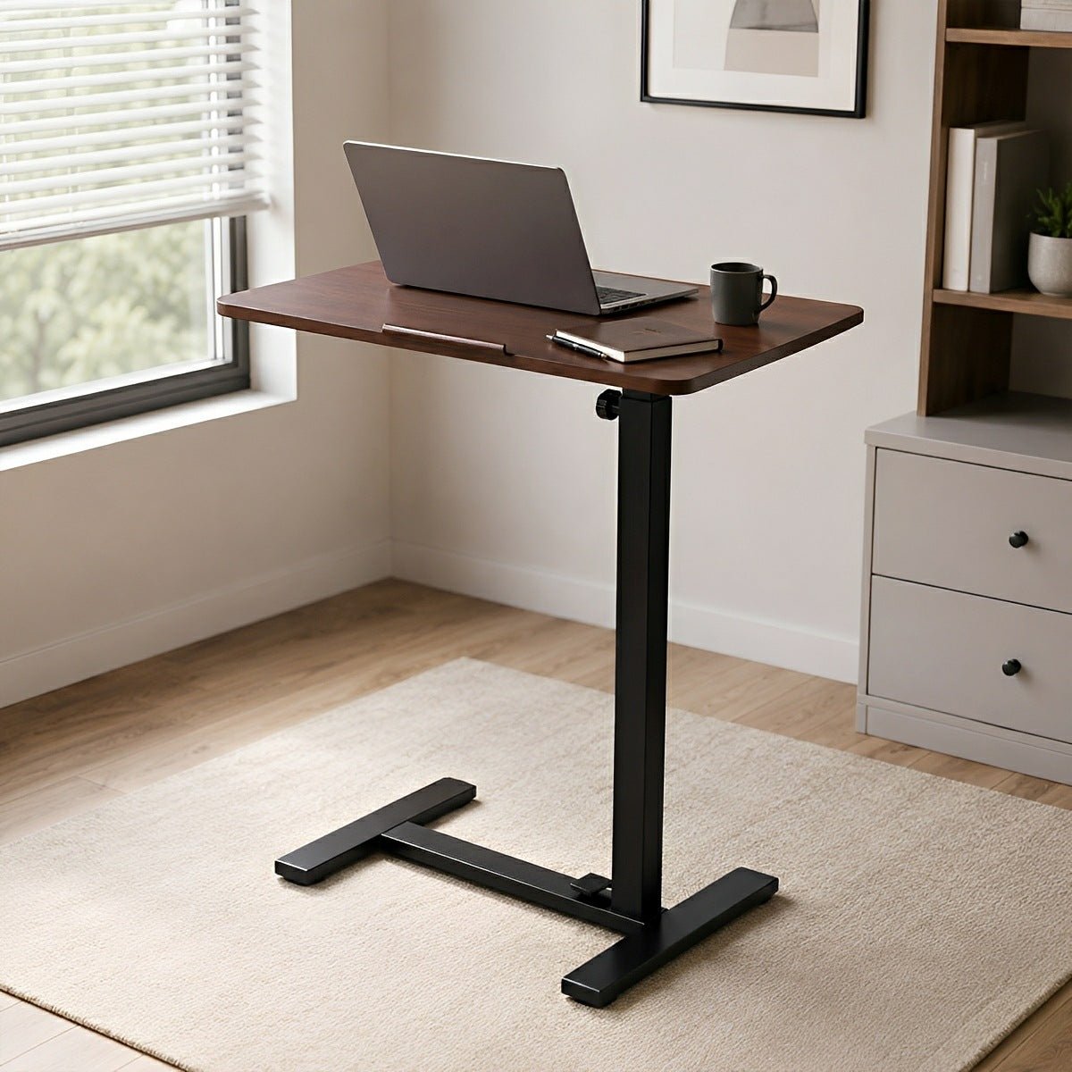Height-Adjustable Bedside Table on Wheels – Portable