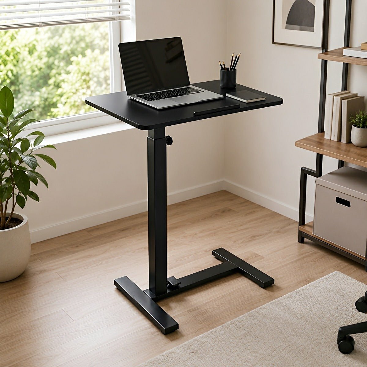 Height-Adjustable Bedside Table on Wheels – Portable