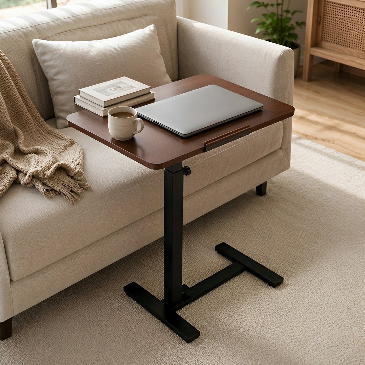 Height-Adjustable Bedside Table on Wheels – Portable