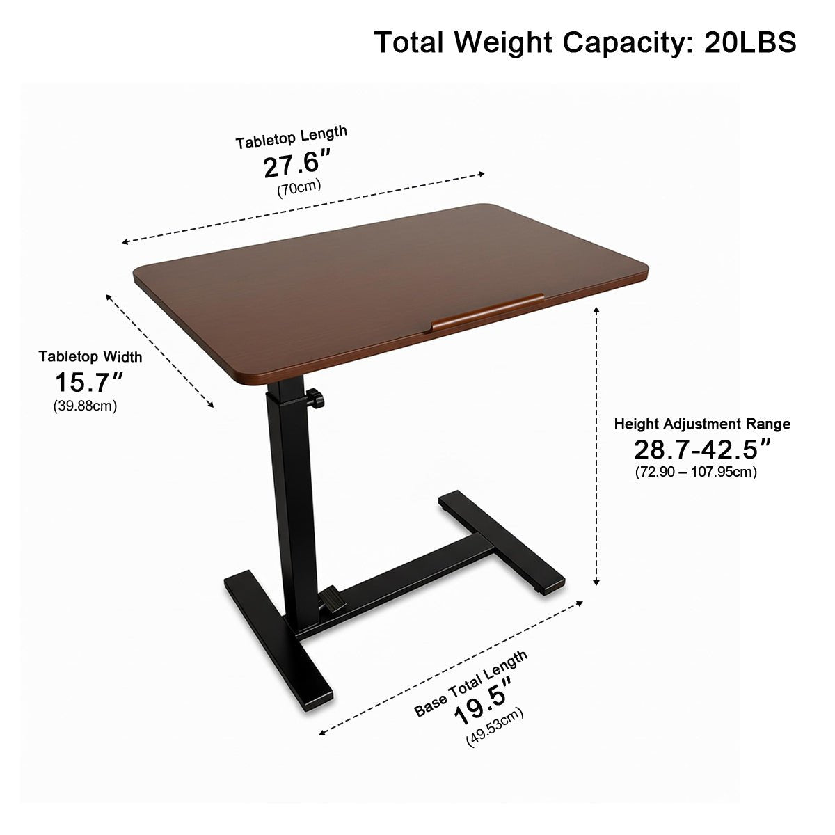 Height-Adjustable Bedside Table on Wheels – Portable