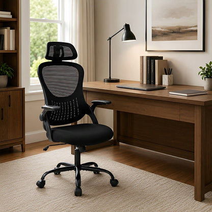 High Back Mesh Office Chair – Adjustable Headrest, Flip Arms - Flare Shack