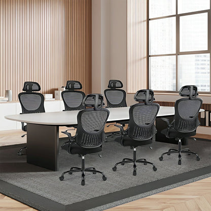 High Back Mesh Office Chair – Adjustable Headrest, Flip Arms