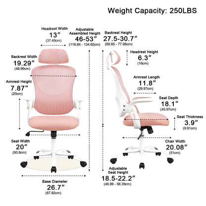 High Back Mesh Office Chair – Adjustable Headrest, Flip Arms