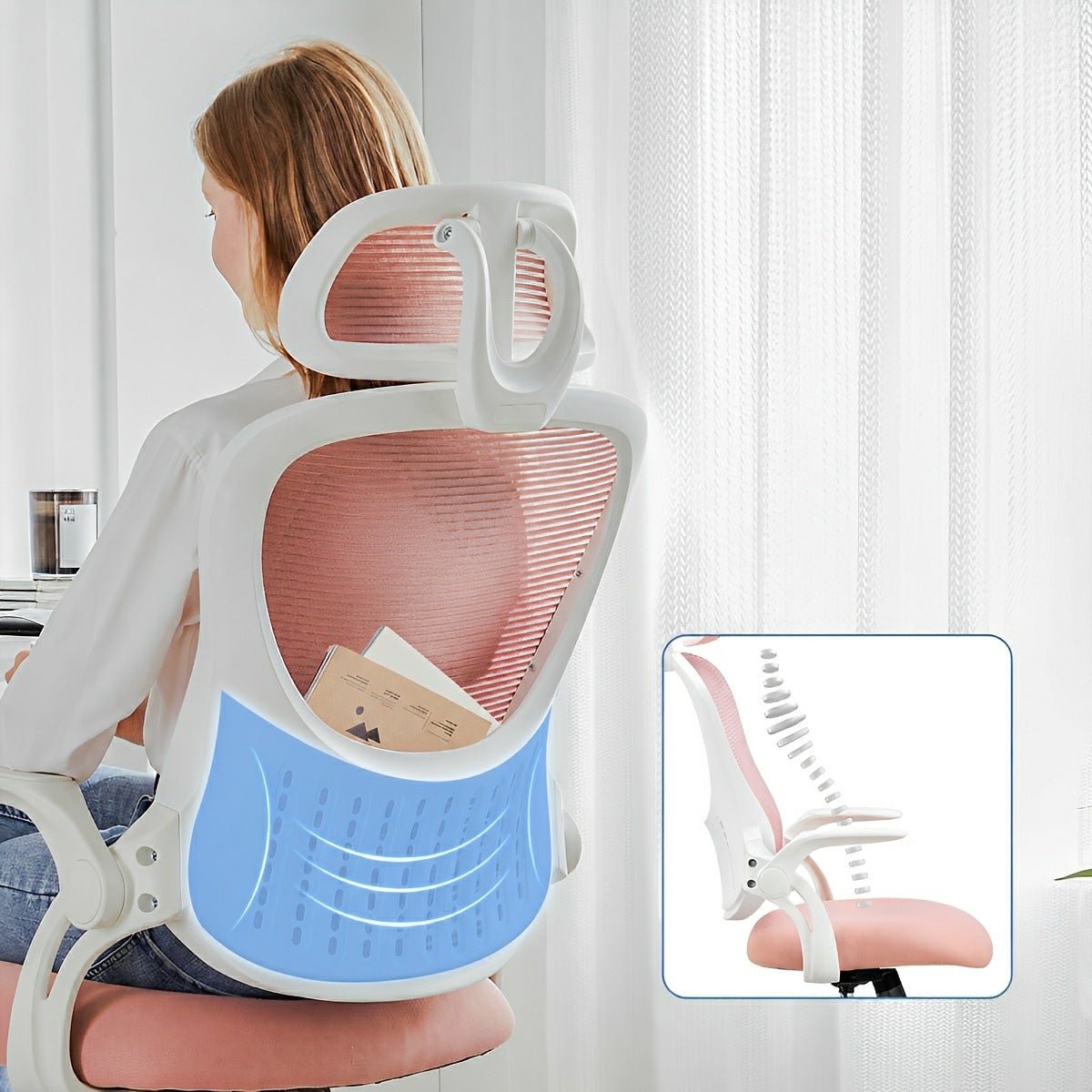 High Back Mesh Office Chair – Adjustable Headrest, Flip Arms