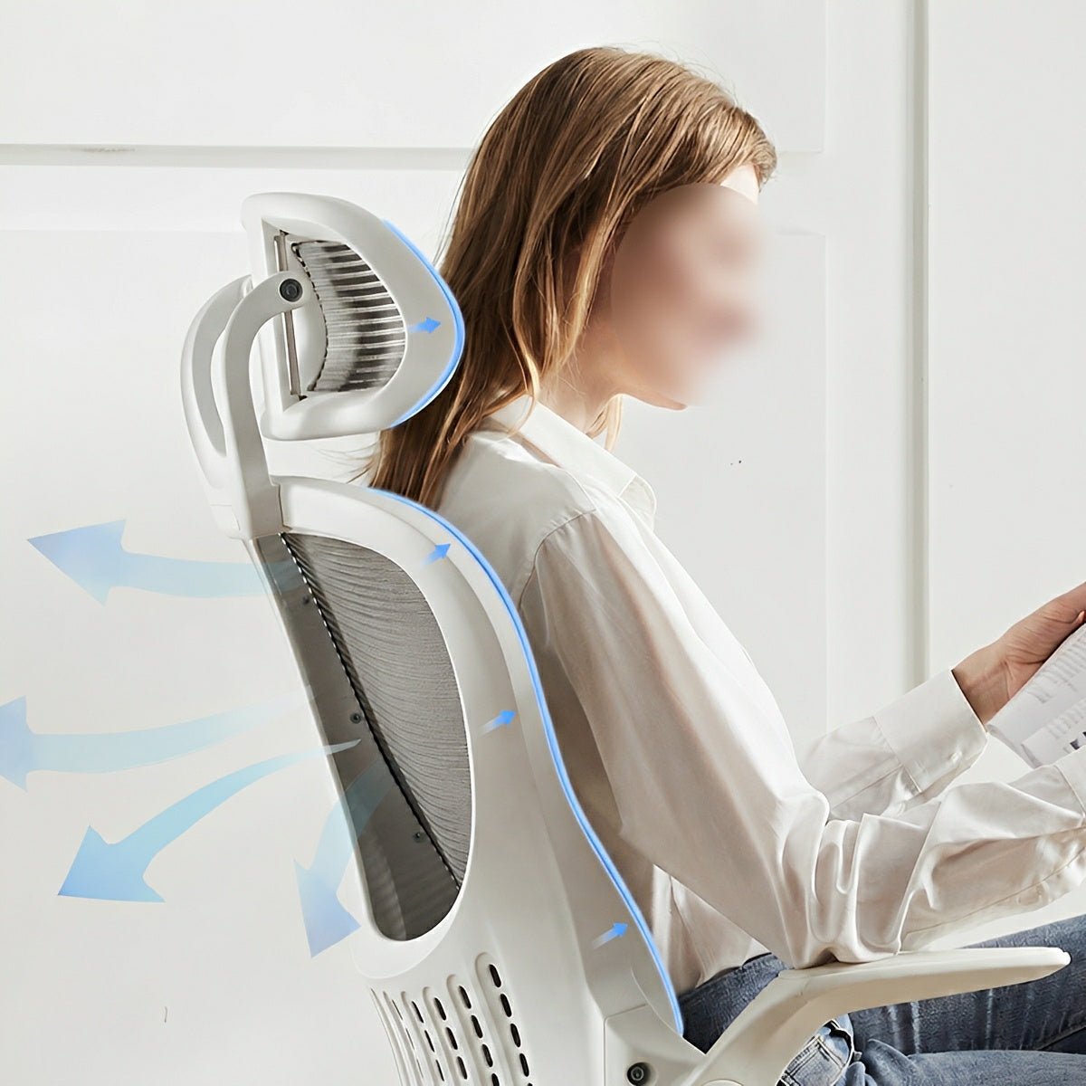 High Back Mesh Office Chair – Adjustable Headrest, Flip Arms