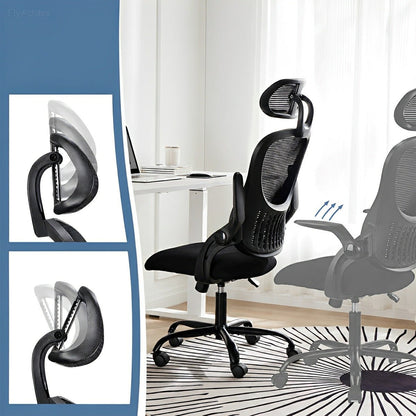 High Back Mesh Office Chair – Adjustable Headrest, Flip Arms