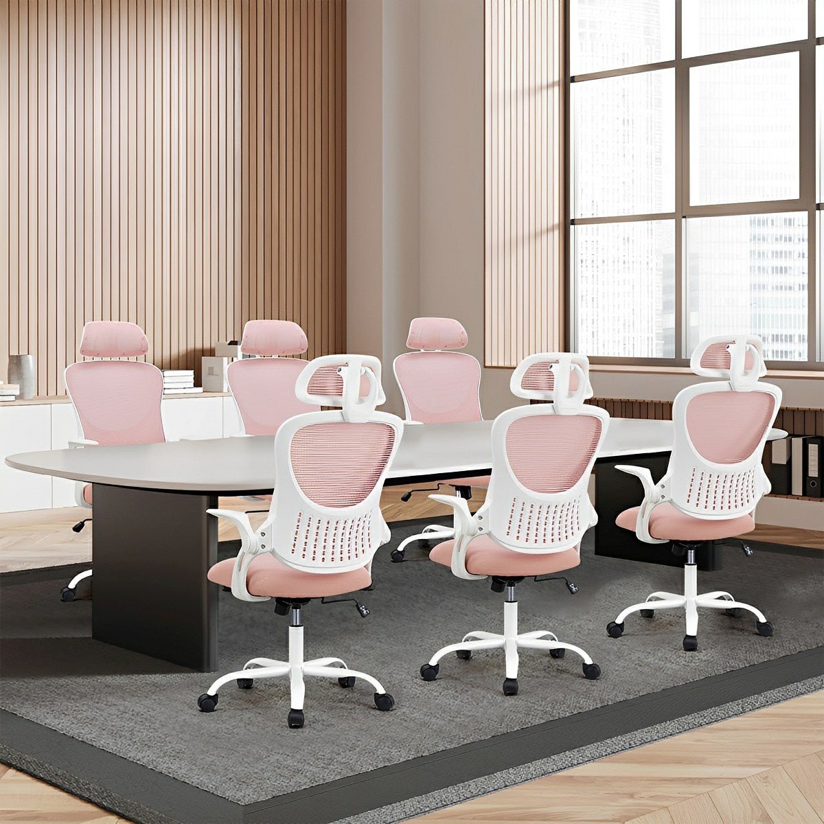 High Back Mesh Office Chair – Adjustable Headrest, Flip Arms