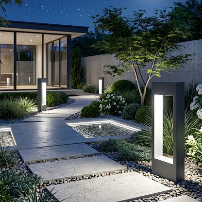 Hollow Square Waterproof LED Black Modern Outdoor Lawn Light Post Lights