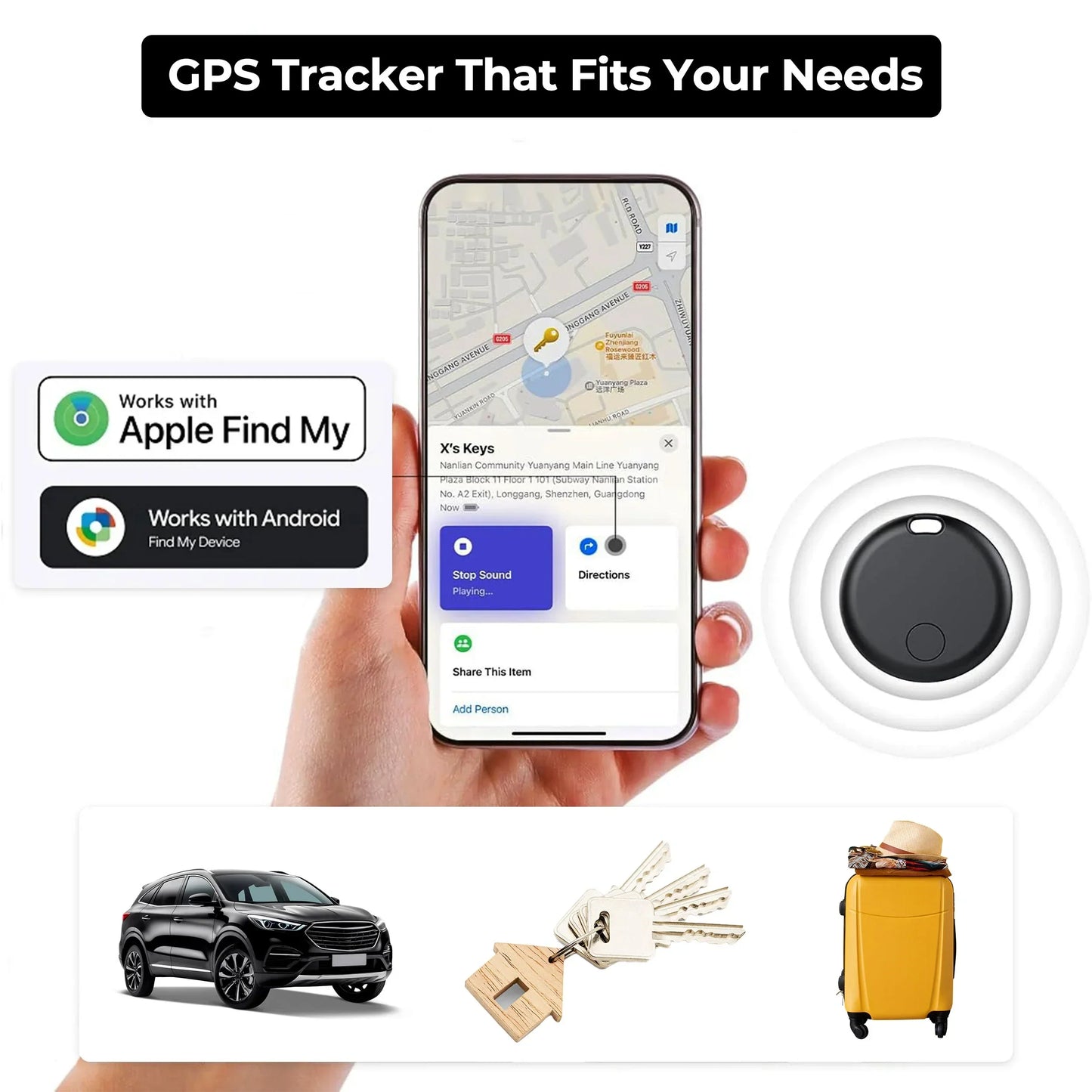 GPS Airtag Tracker Compact Iphone Android No Subscription