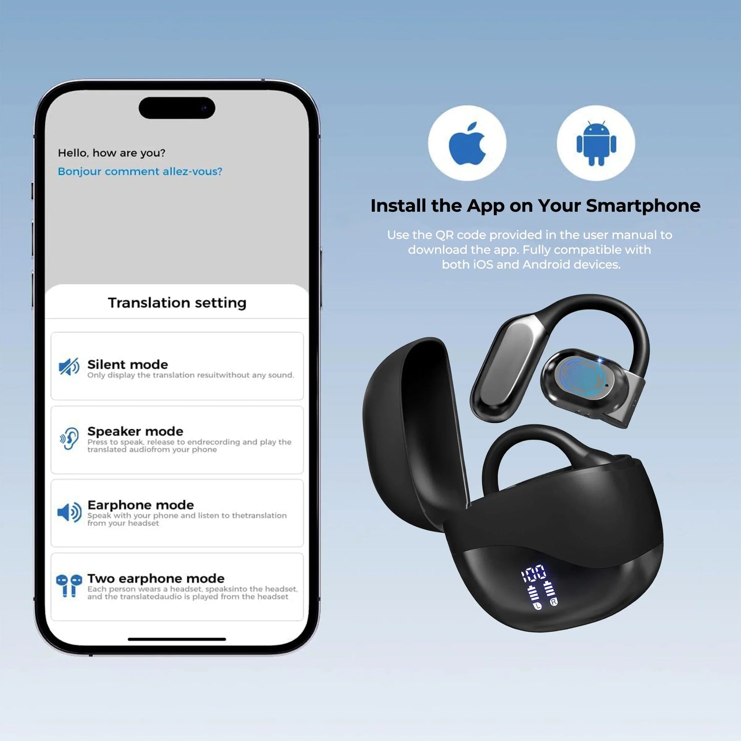 Translation Earbuds 144 Languages Wireless AI Translator