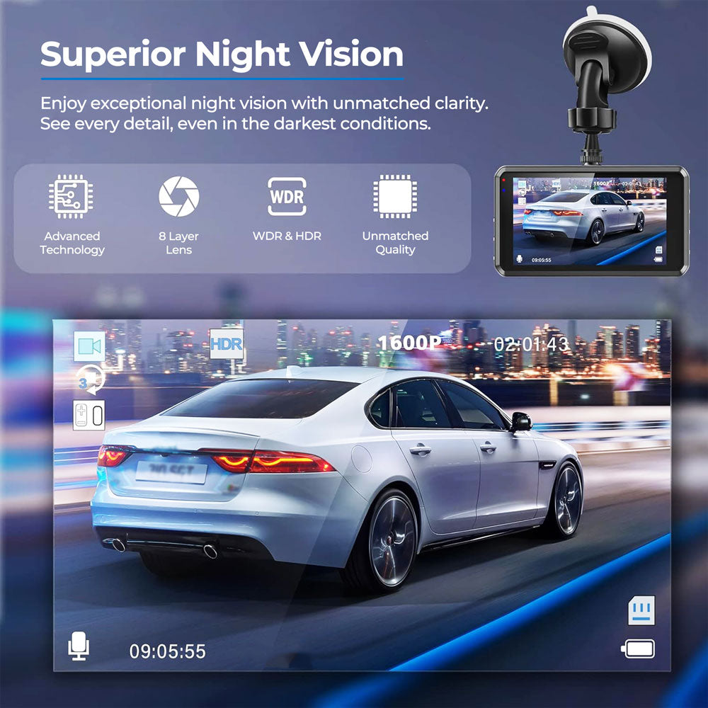 UHD Dual Dash Cam With Night Vision And Parking Monitor