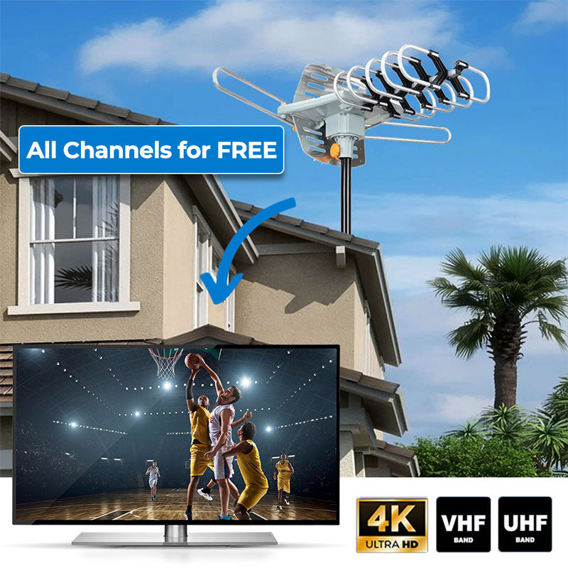 Outdoor HD TV Antenna 990 Mile Range Rotatable Mast