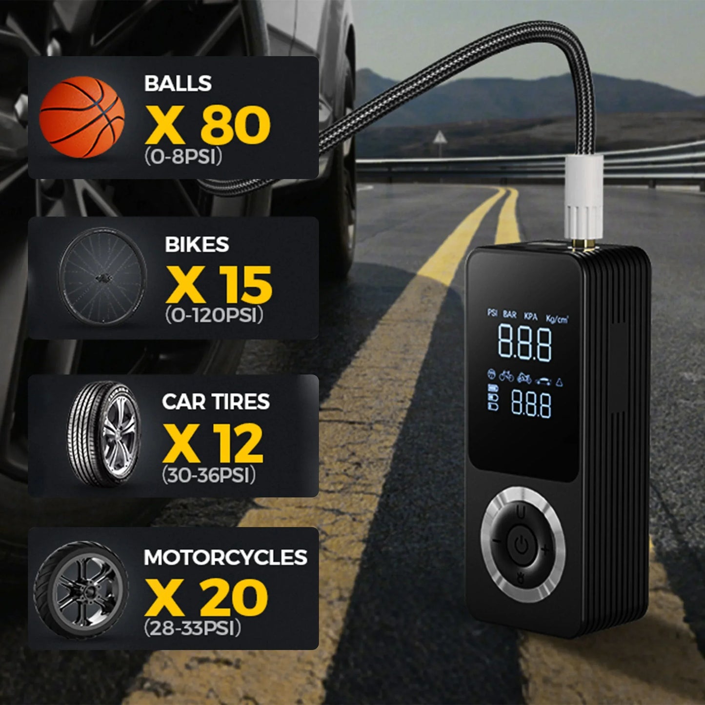 Tire Inflator Portable Digital Pump With Auto Shutoff