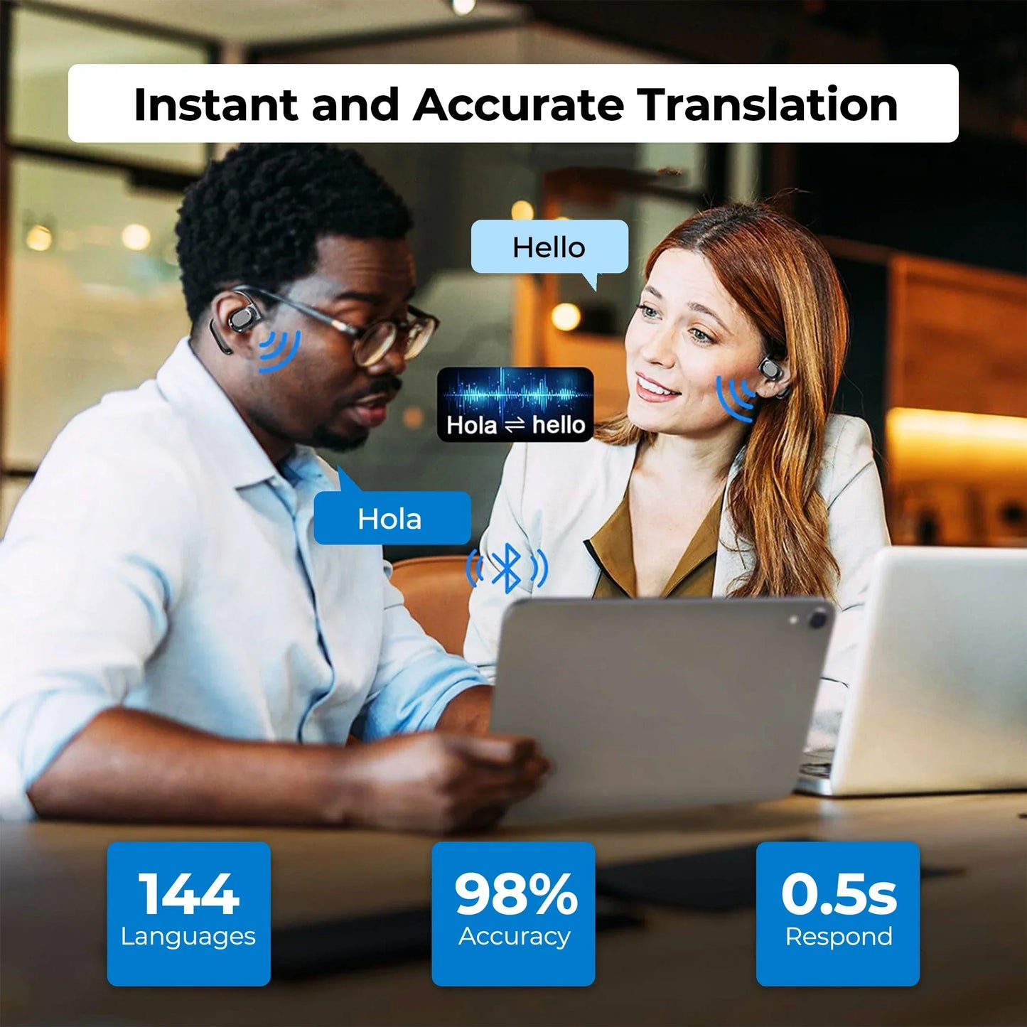 Translation Earbuds 144 Languages Wireless AI Translator