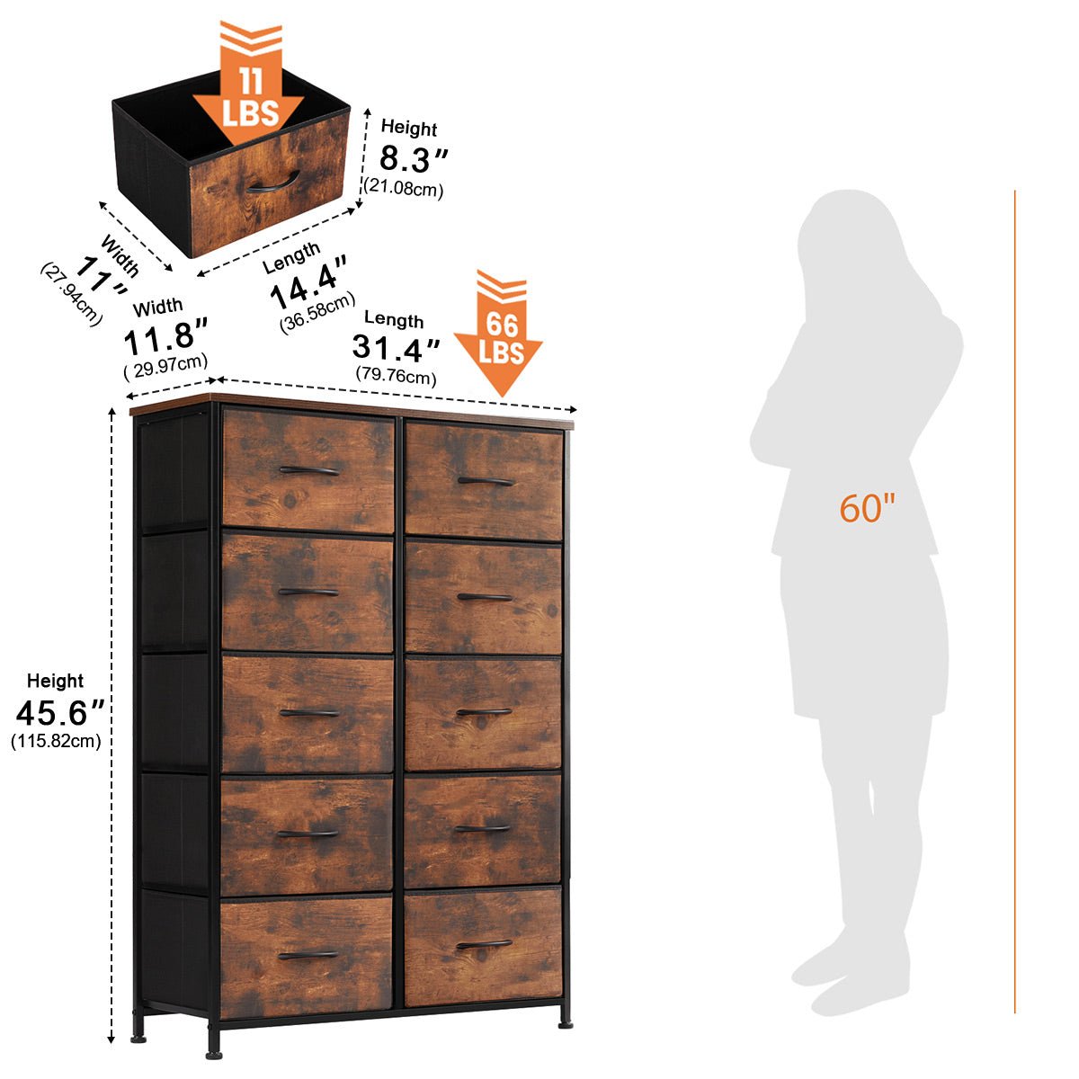 Large Capacity 5-10 Drawer Fabric Storage Cabinet Organizer
