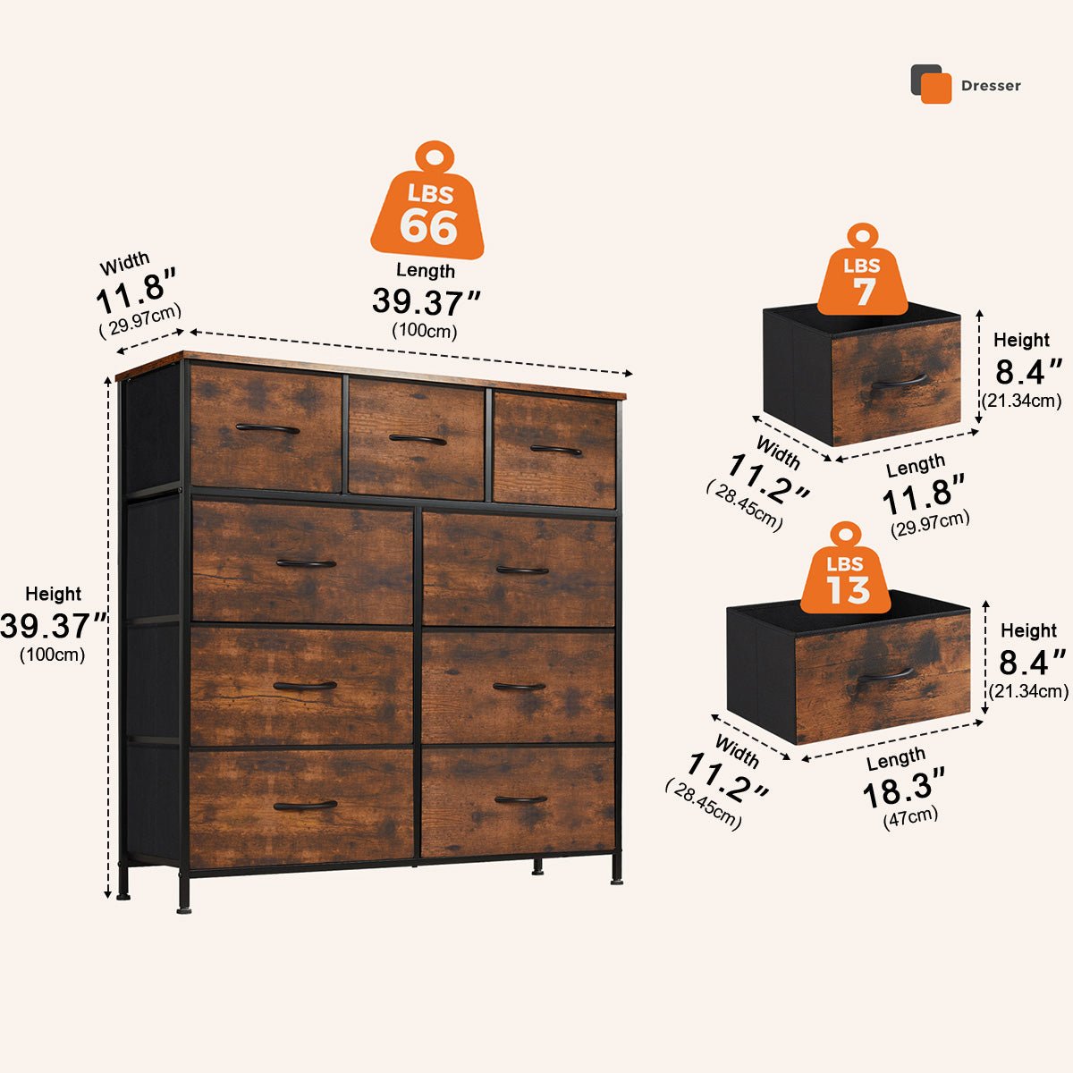 Large Capacity 5-10 Drawer Fabric Storage Cabinet Organizer