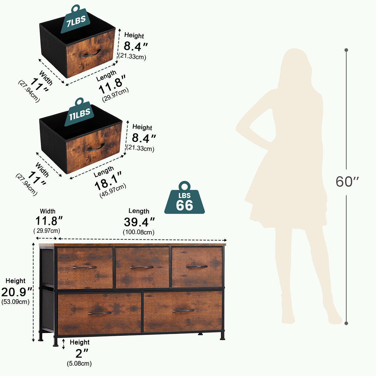 Large Capacity 5-10 Drawer Fabric Storage Cabinet Organizer