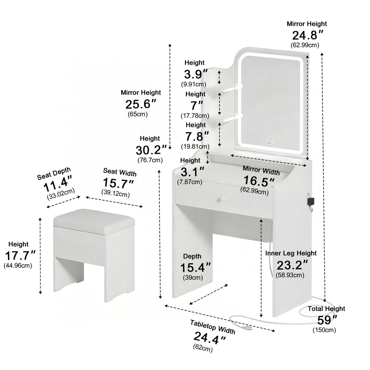 LED Makeup Vanity Table – 3-Color Temperature Light