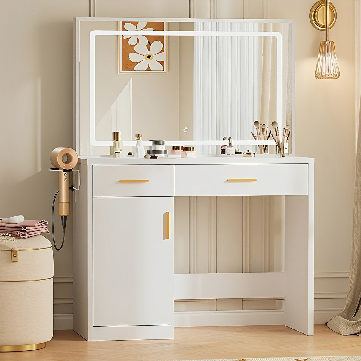 LED Makeup Vanity with Charging Station & 3-Color Light - Flare Shack