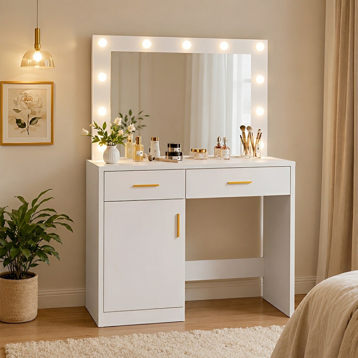 LED Makeup Vanity with Charging Station & 3-Color Light
