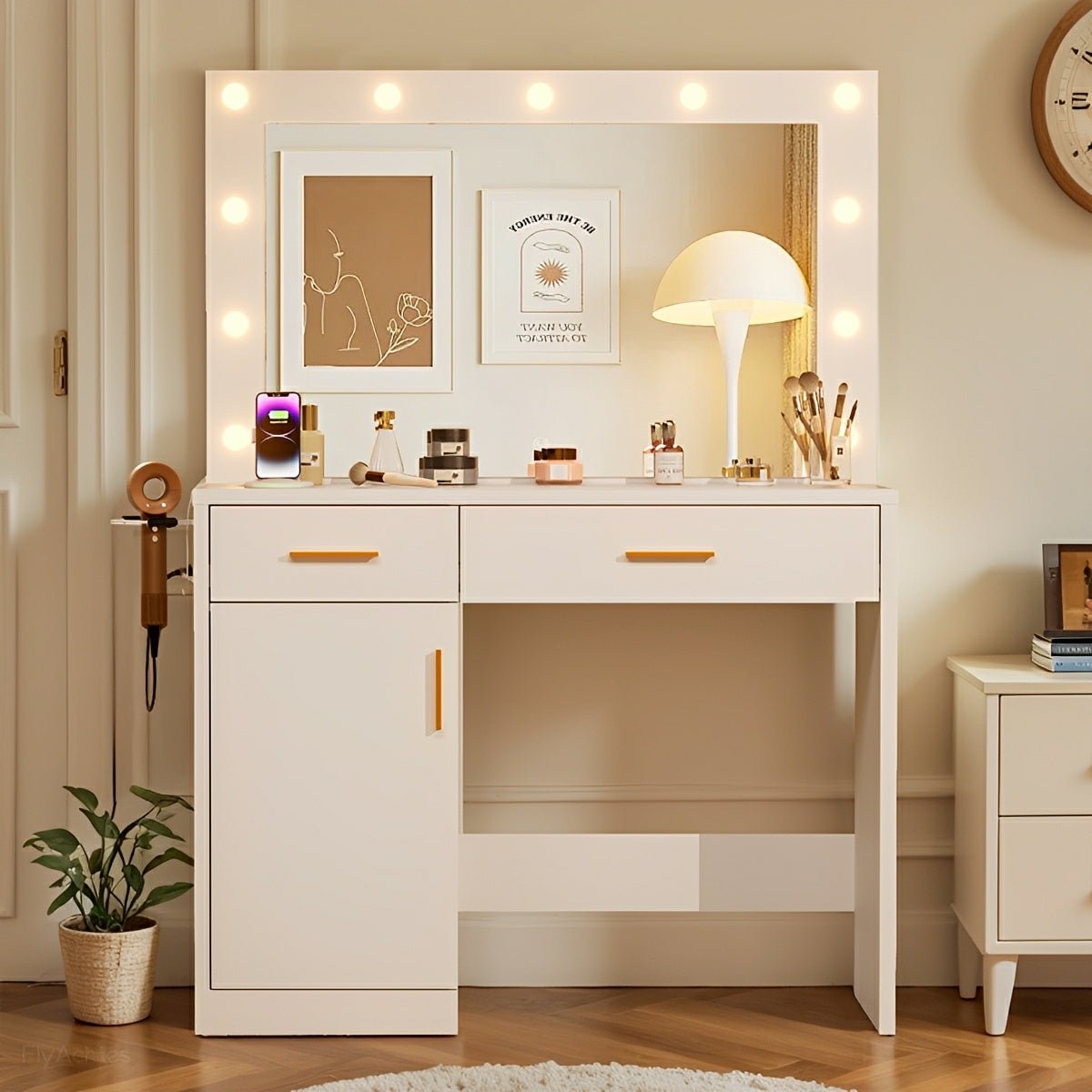 LED Makeup Vanity with Charging Station & 3-Color Light