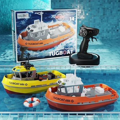 Powerful Dual Motor RC Tugboat Model - 1:72 Electric Remote Control Boat for Boys, Wireless Fun