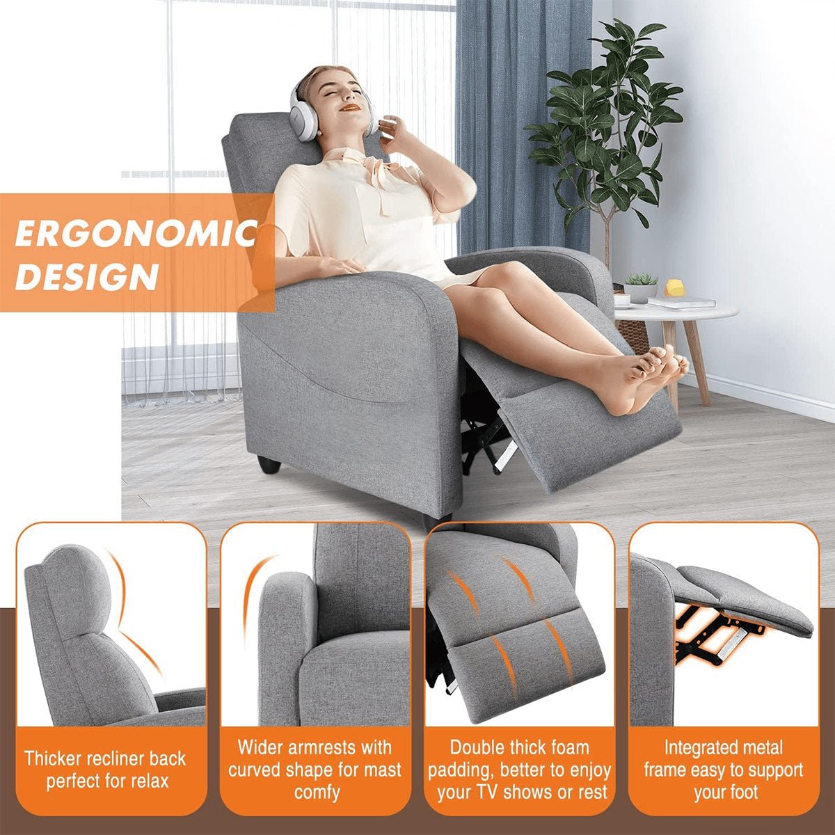 Manual Massage Heating Recliner Chair Winback Single Sofa