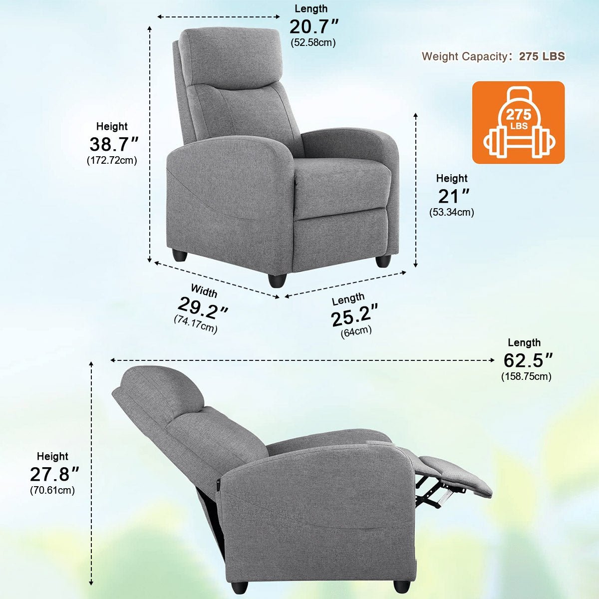 Manual Massage Heating Recliner Chair Winback Single Sofa