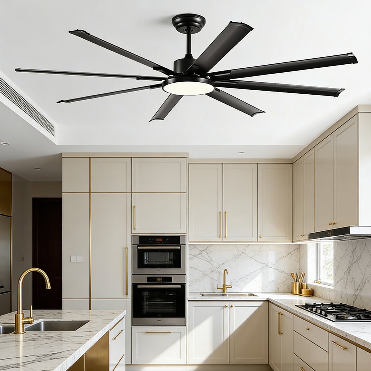 Mid - Century 8 - Blade Scandinavian Ceiling Fan with Full - Spectrum LED Light - Flare Shack