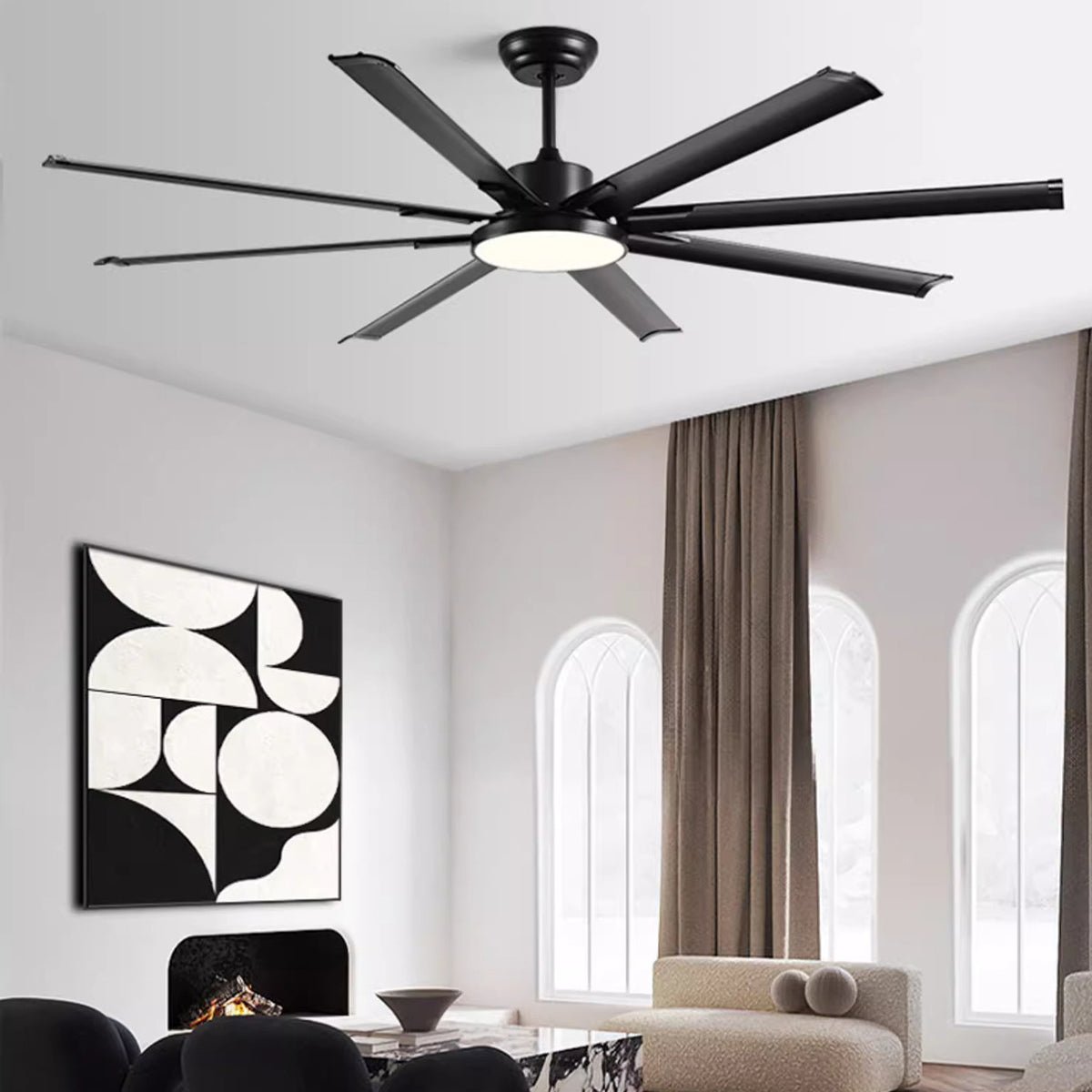 Mid-Century 8-Blade Scandinavian Ceiling Fan with Full-Spectrum LED Light