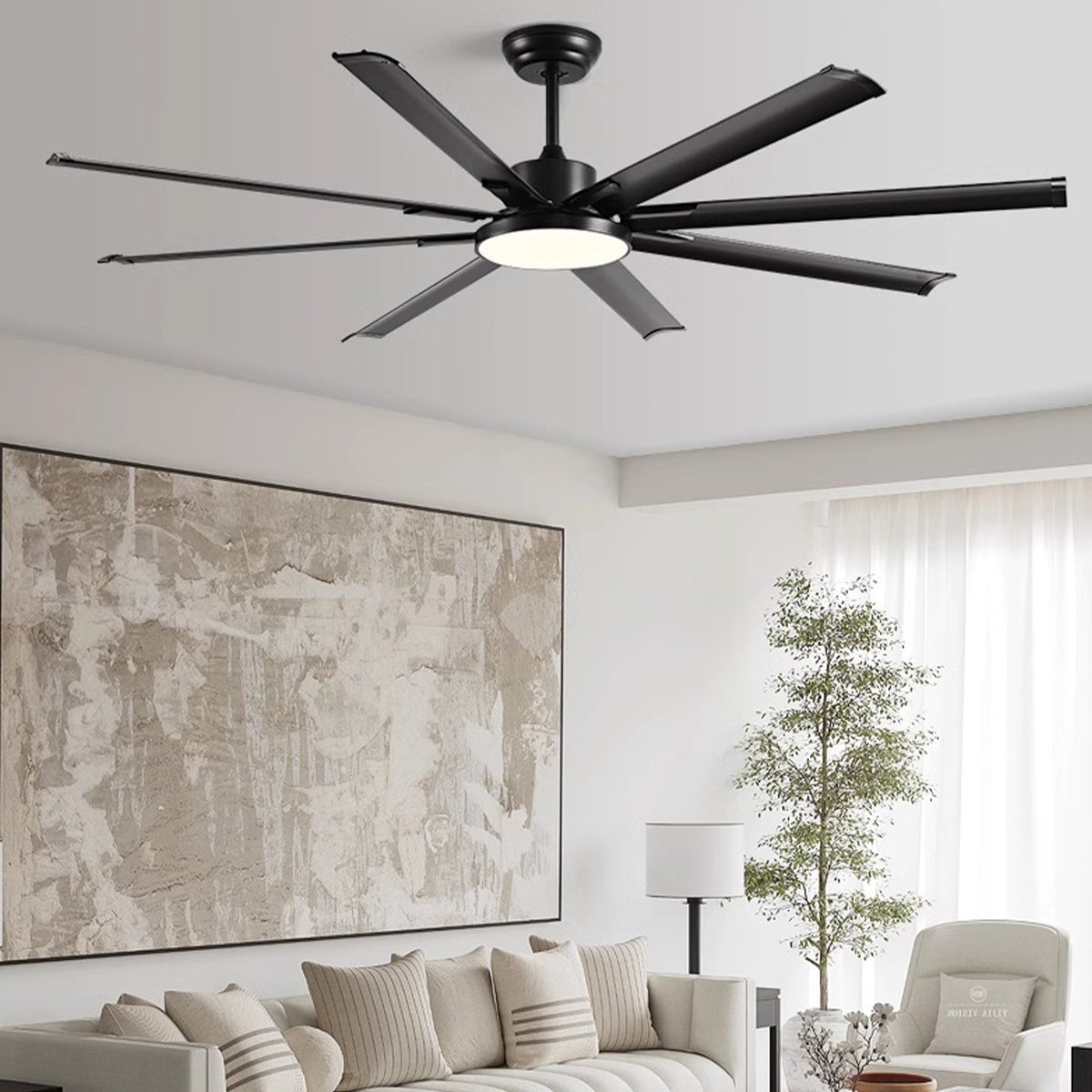 Mid-Century 8-Blade Scandinavian Ceiling Fan with Full-Spectrum LED Light