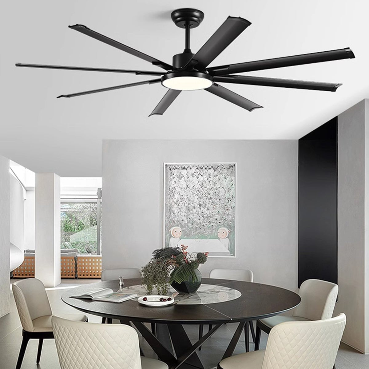 Mid - Century 8 - Blade Scandinavian Ceiling Fan with Full - Spectrum LED Light - Flare Shack