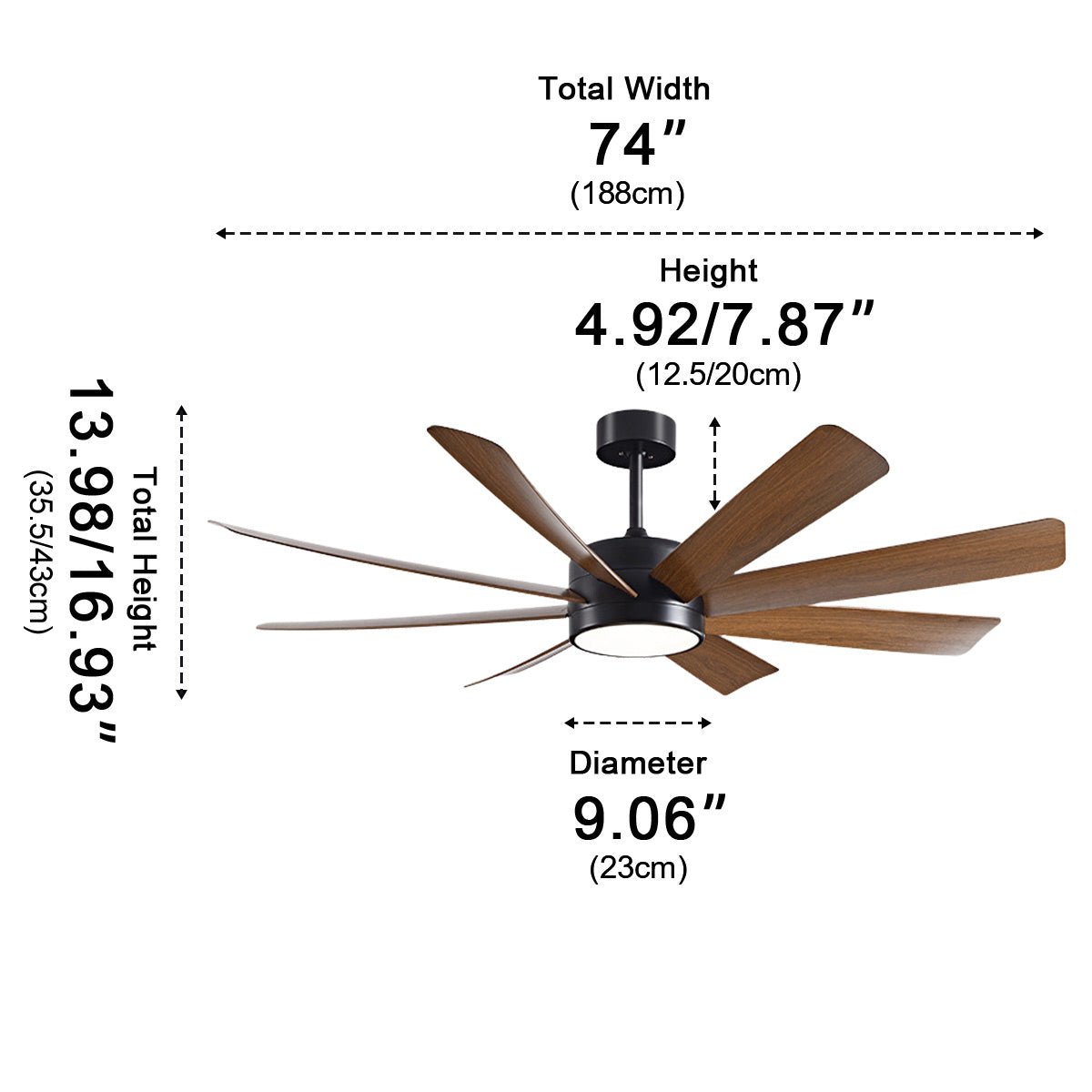 Mid-Century 8-Blade Scandinavian Minimalist Ceiling Fan with LED Light