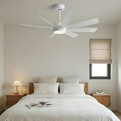 Mid-Century 8-Blade Scandinavian Minimalist Ceiling Fan with LED Light