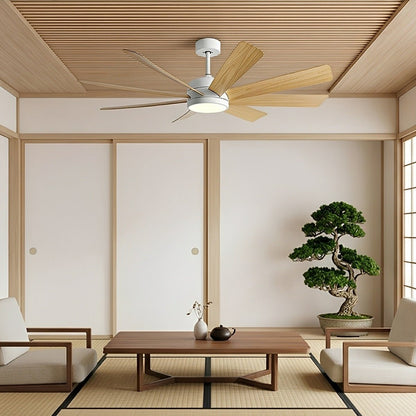 Mid-Century 8-Blade Scandinavian Minimalist Ceiling Fan with LED Light
