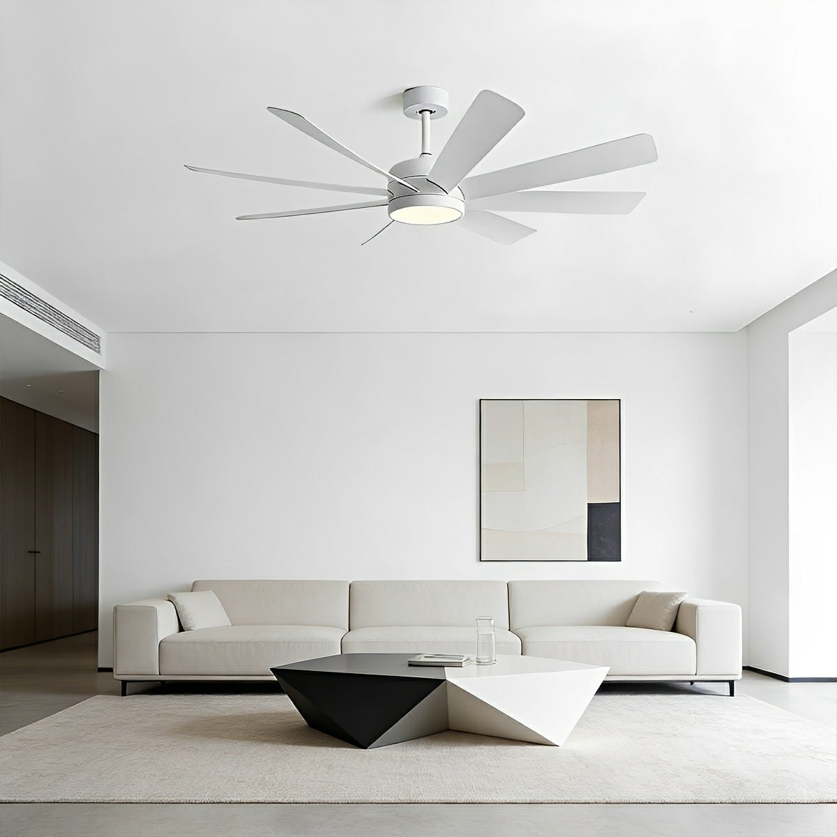 Mid-Century 8-Blade Scandinavian Minimalist Ceiling Fan with LED Light