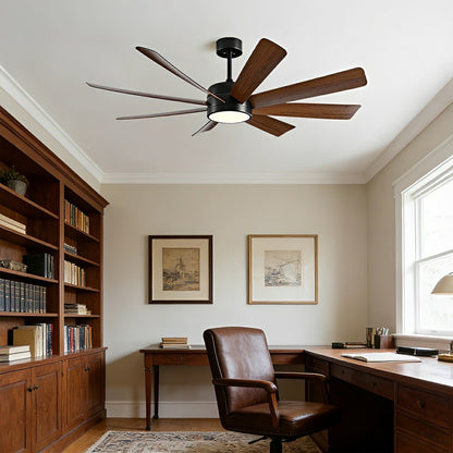 Mid-Century 8-Blade Scandinavian Minimalist Ceiling Fan with LED Light