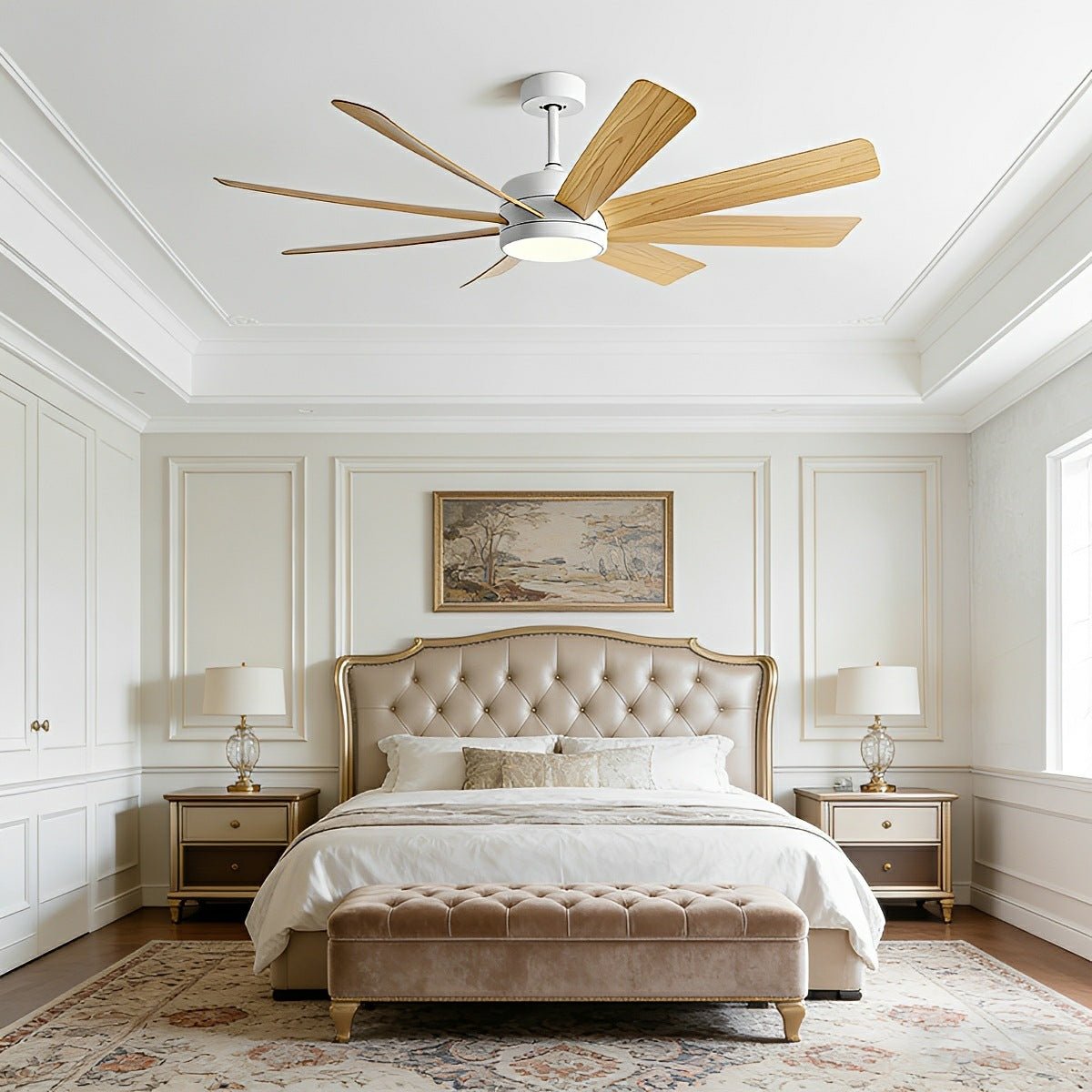 Mid-Century 8-Blade Scandinavian Minimalist Ceiling Fan with LED Light