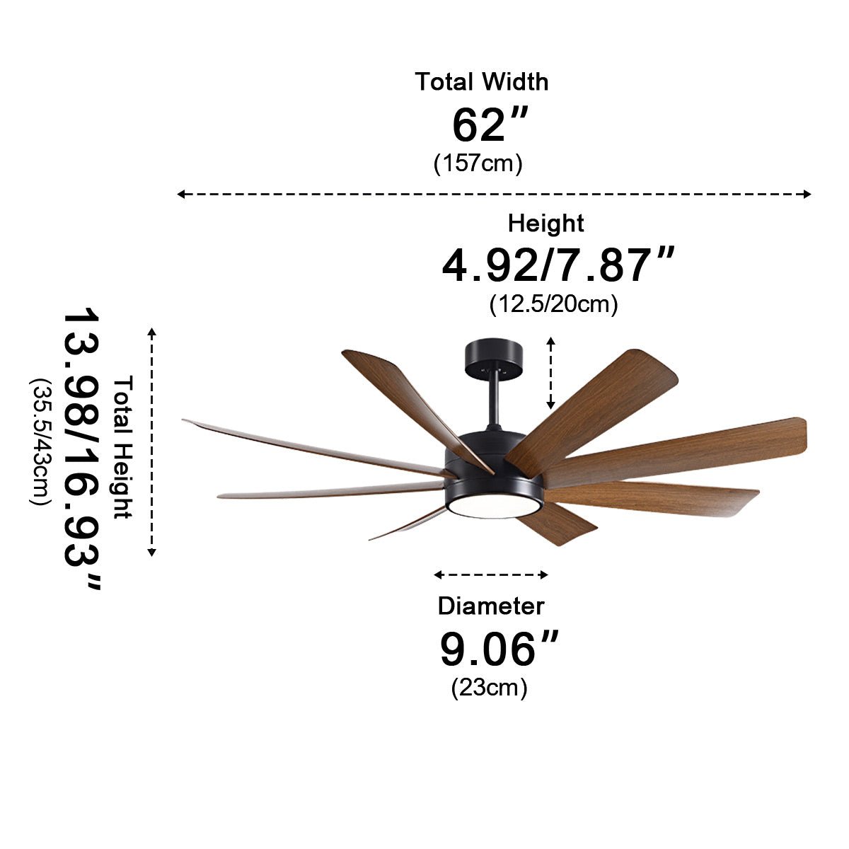 Mid-Century 8-Blade Scandinavian Minimalist Ceiling Fan with LED Light