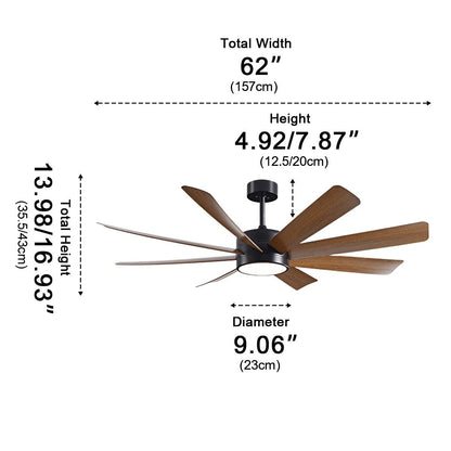 Mid-Century 8-Blade Scandinavian Minimalist Ceiling Fan with LED Light