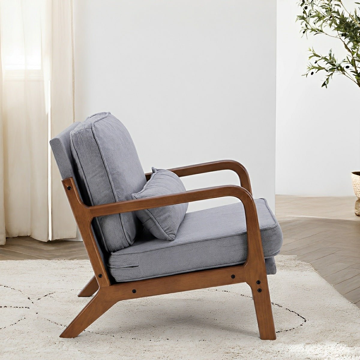 Mid Century Modern Accent Chair with Arms – Solid Wood