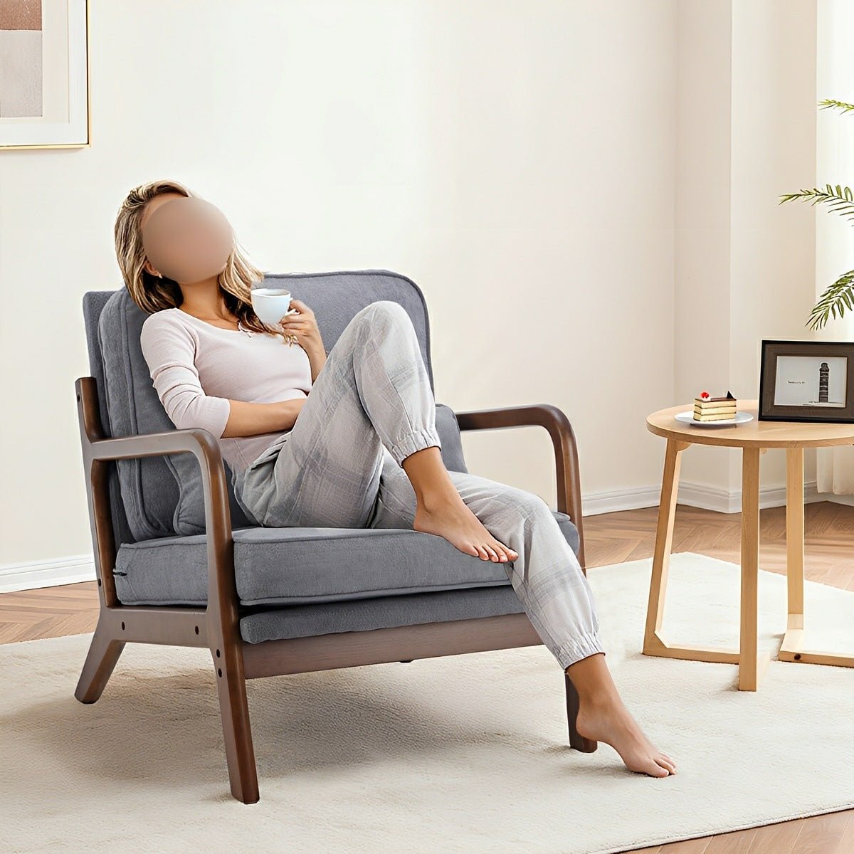 Mid Century Modern Accent Chair with Arms – Solid Wood