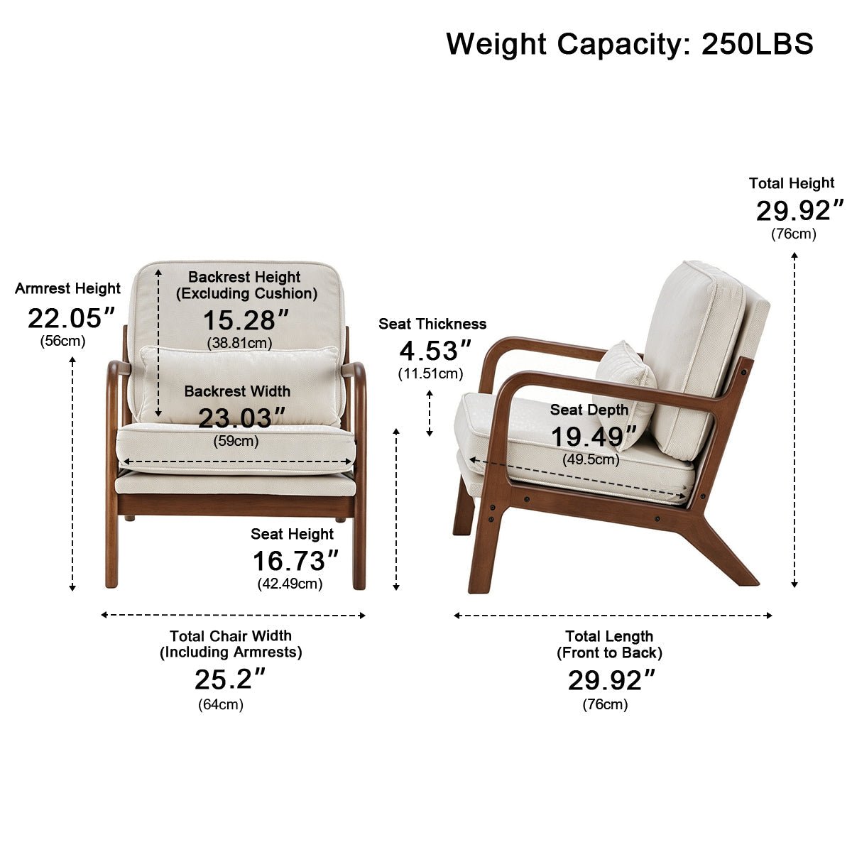 Mid Century Modern Accent Chair with Arms – Solid Wood