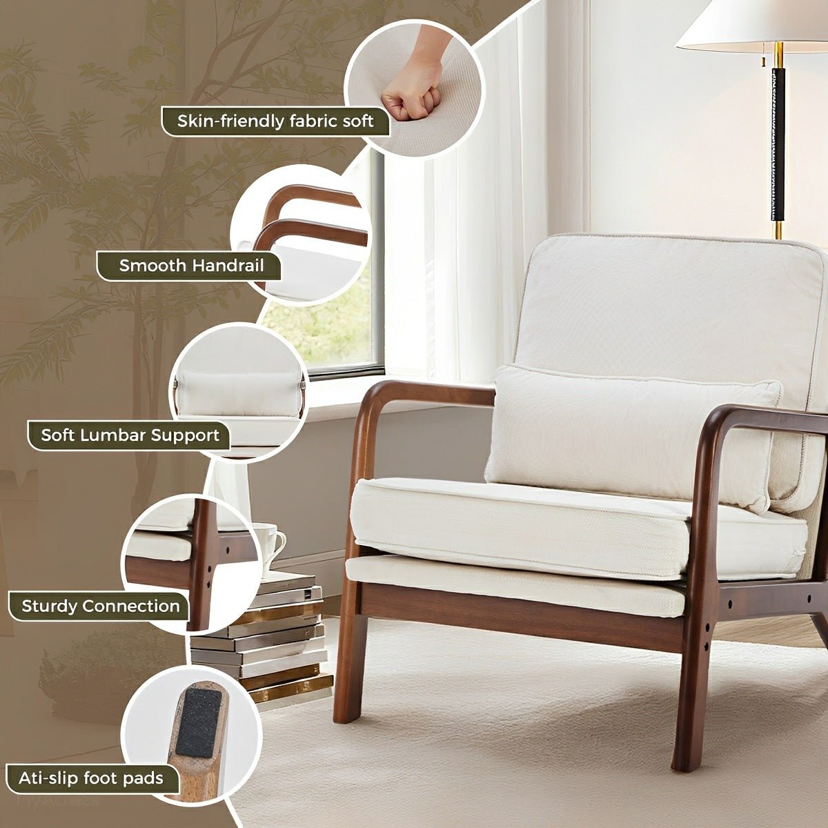 Mid Century Modern Accent Chair with Arms – Solid Wood