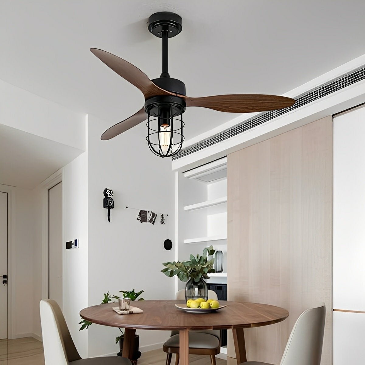 Mid-Century Modern DC Motor Reverse Ceiling Fan- with Lanterns Light