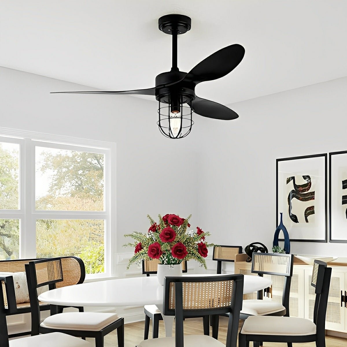 Mid - Century Modern DC Motor Reverse Ceiling Fan - with Lanterns Light - Flare Shack